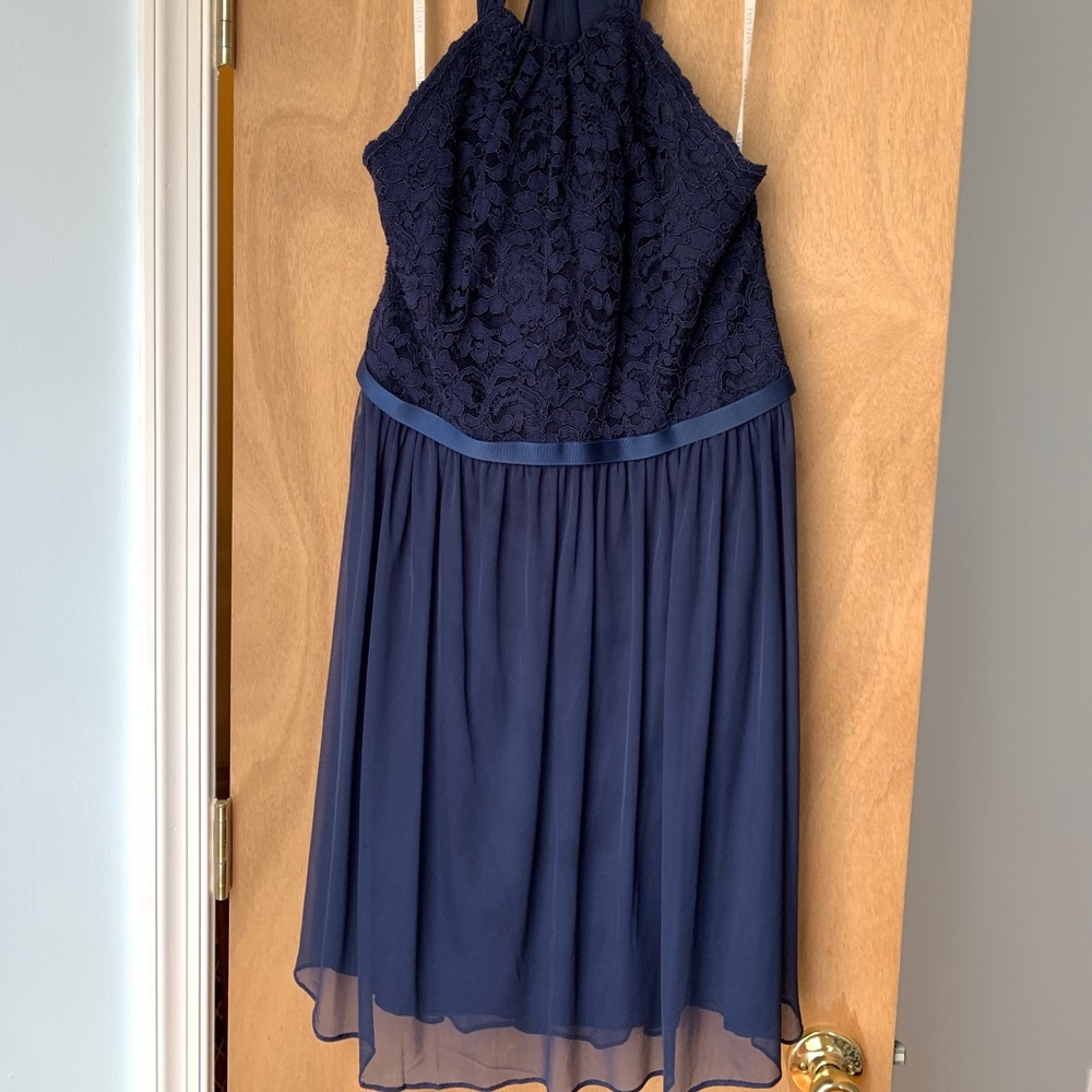 Short Navy Lace Bridesmaid Dress 14